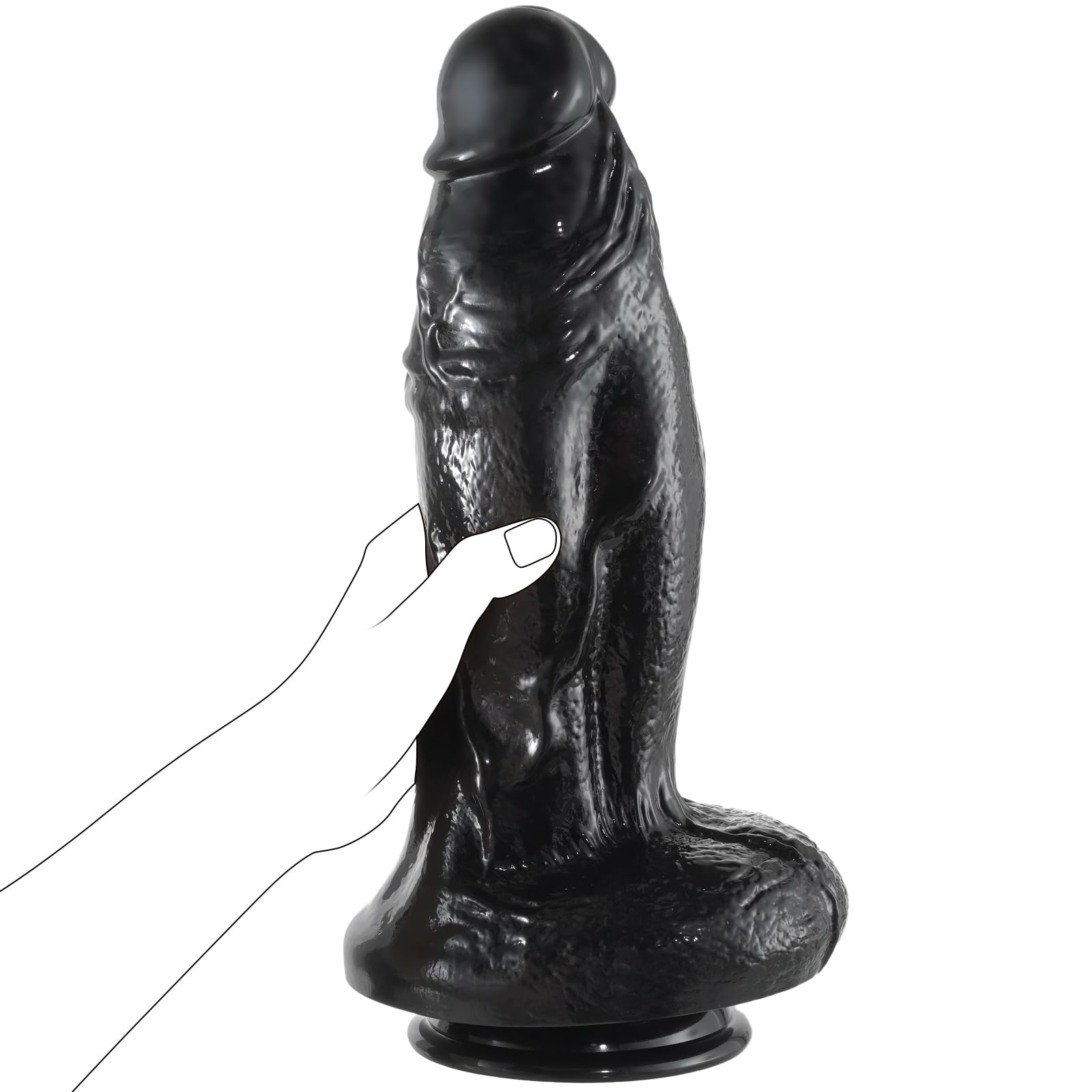 Dildo nero realistico da 33 cm, diametro 8 cm, enorme dildo spesso per stimolazione del punto G, con forte ventosa per funzionamento a mani libere, grande pene gigante