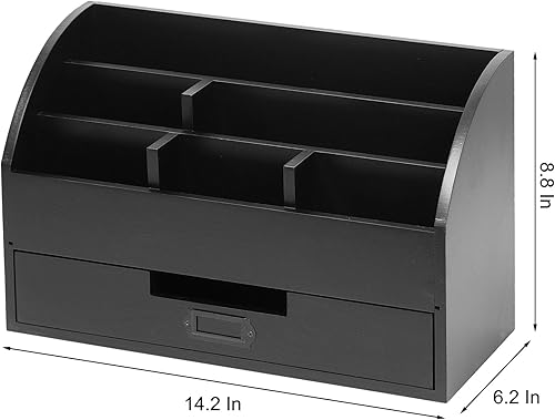 Miniatura 3 de canwedance Organizador de escritorio de oficina de madera rústica envejecida, 5 compartimentos con 2 cajones y mostrador, estante de correo de