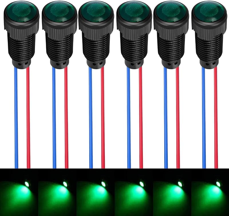 Luzes piloto LED verdes Gebildet para painel, 110-220 V, furo de montagem de 10 mm – Kit com 6 unidades