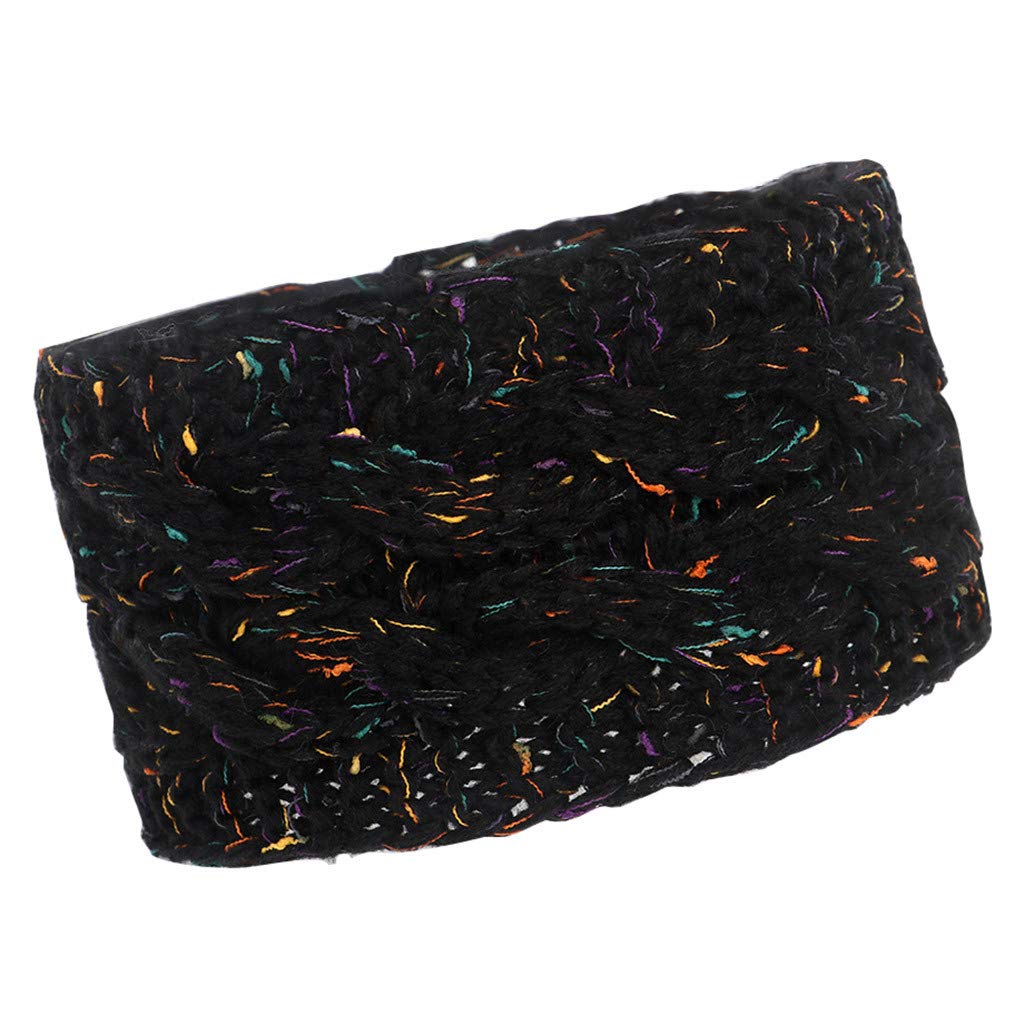 Bylater Hairbands Women's Cable Knitted Headbands Chunky Ear Warmer Head Wrap Suitable for Daily Wear and Sport(Black-1)