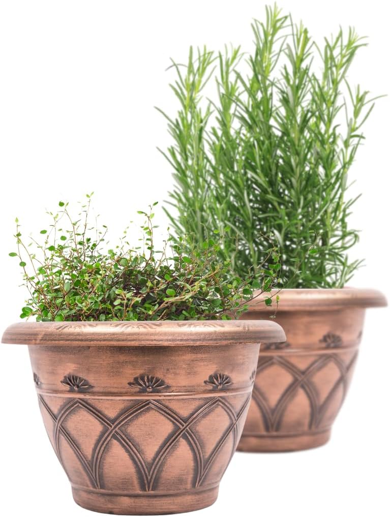 Medieval Arch Rustic Look Set of 2 Plastic Planter 12X8 Flowerpot for Indoor, Outdoor, Garden, Patio, Deck, Balcony, Office Ornaments, Home Decor (Copper)