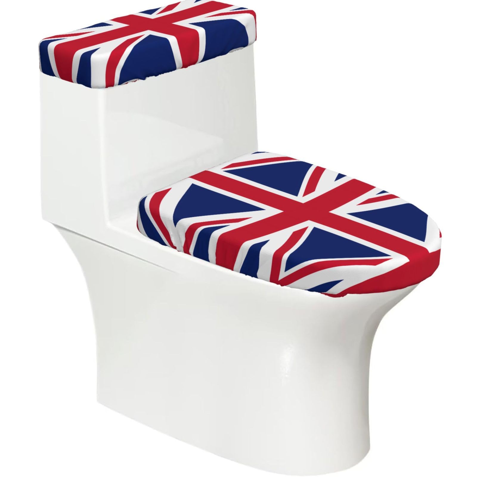 Cntdbu Black British Flag Elastic Toilet Cover Set Of 2-Stretchy Lid And Tank Covers For Bathroom, Soft Washable U Shape Toilet Decor