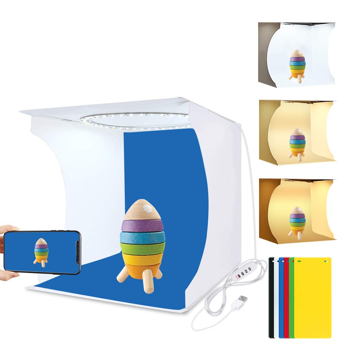 Light Box Photography Shooting Tent, PULUZ 30cm/12in Portable Photo Box Foldable Table Top Lightbox for Small Food Product Photography with White/Soft/Warm Ring Light & 6 Colors Backdrops