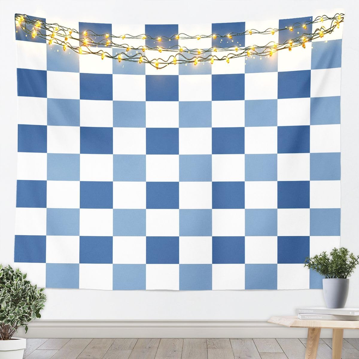 Feelyou Checkered Tapestry Retro Brown and White Wall Art for Living Room Bedroom Modern Plaid Grid Wall Hanging Blanket Home Decor Medium 59"x59" image 5