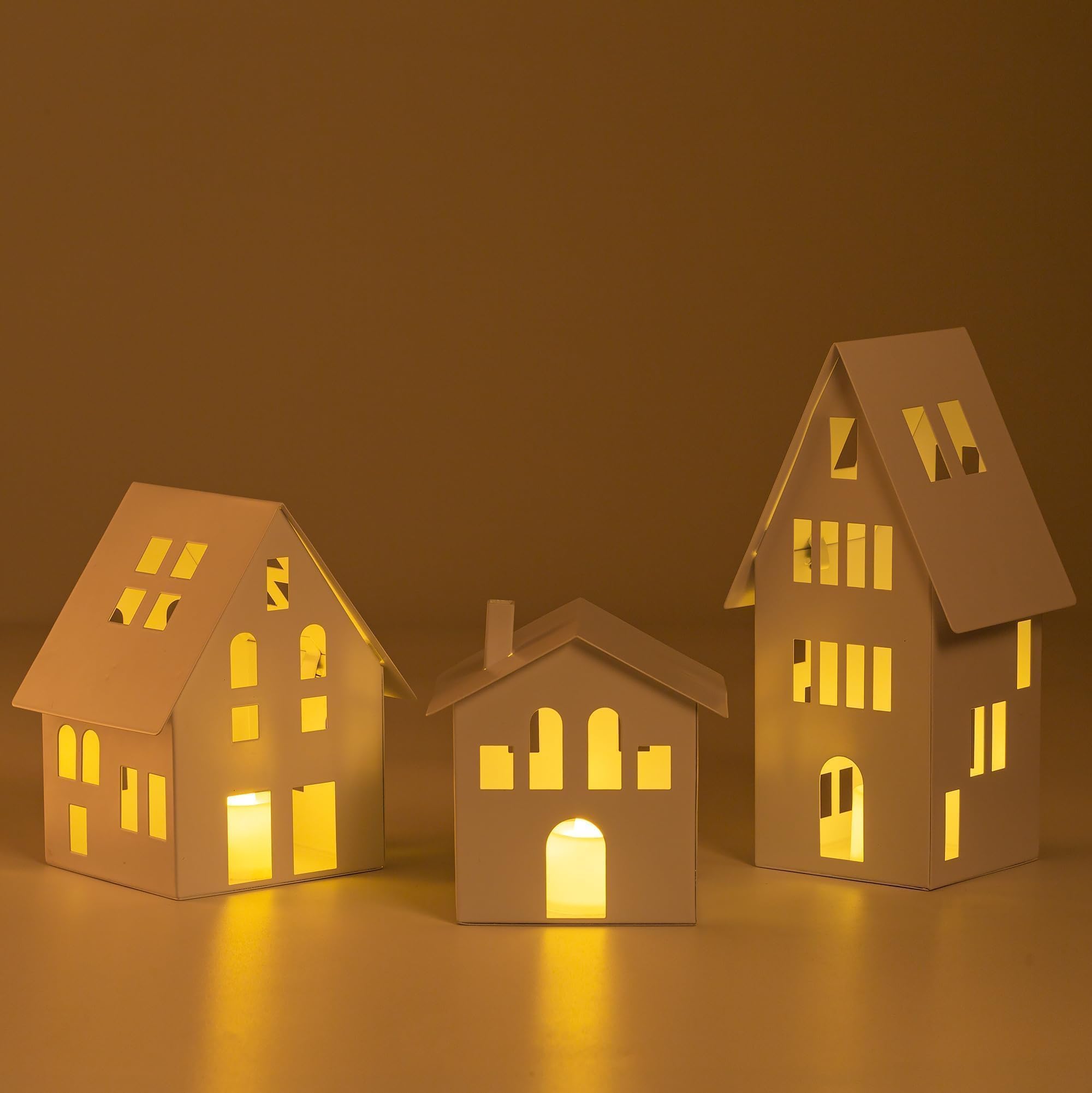 Romadedi Set di 3 Candelabri in Metallo con Candela LED Scaldavivano: Portacandela per Casa di Natale Decorazione per la Casa - 10,6/14,3/20,5 cm - per la Casa, Natale, Festa di Inaugurazione
