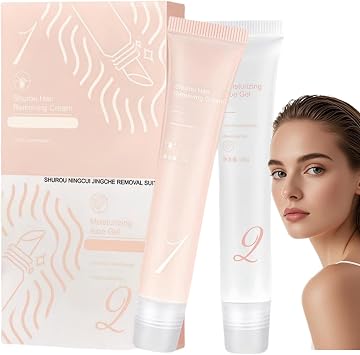 2Pcs Hair Removal Cream Set,Lip Hair Rem/over for Women,Moisturizing Painless Hair Remo/val Cr/eam,Ladies Face Hair Remov/er,Upper Lip Hair Remover,Soothing Depilatory Cream,Face Hair Removal