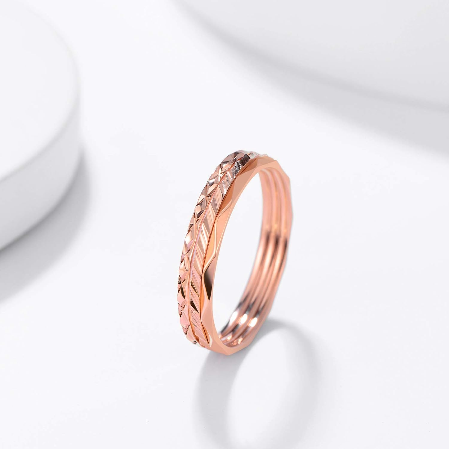 KAZITSAN 1mm 3pc Women Men Stainless Steel Rings fashion Plain Band Knuckle Stacking Midi Rings Silver/Rose Gold Wedding Band Comfort Fit - Image 2