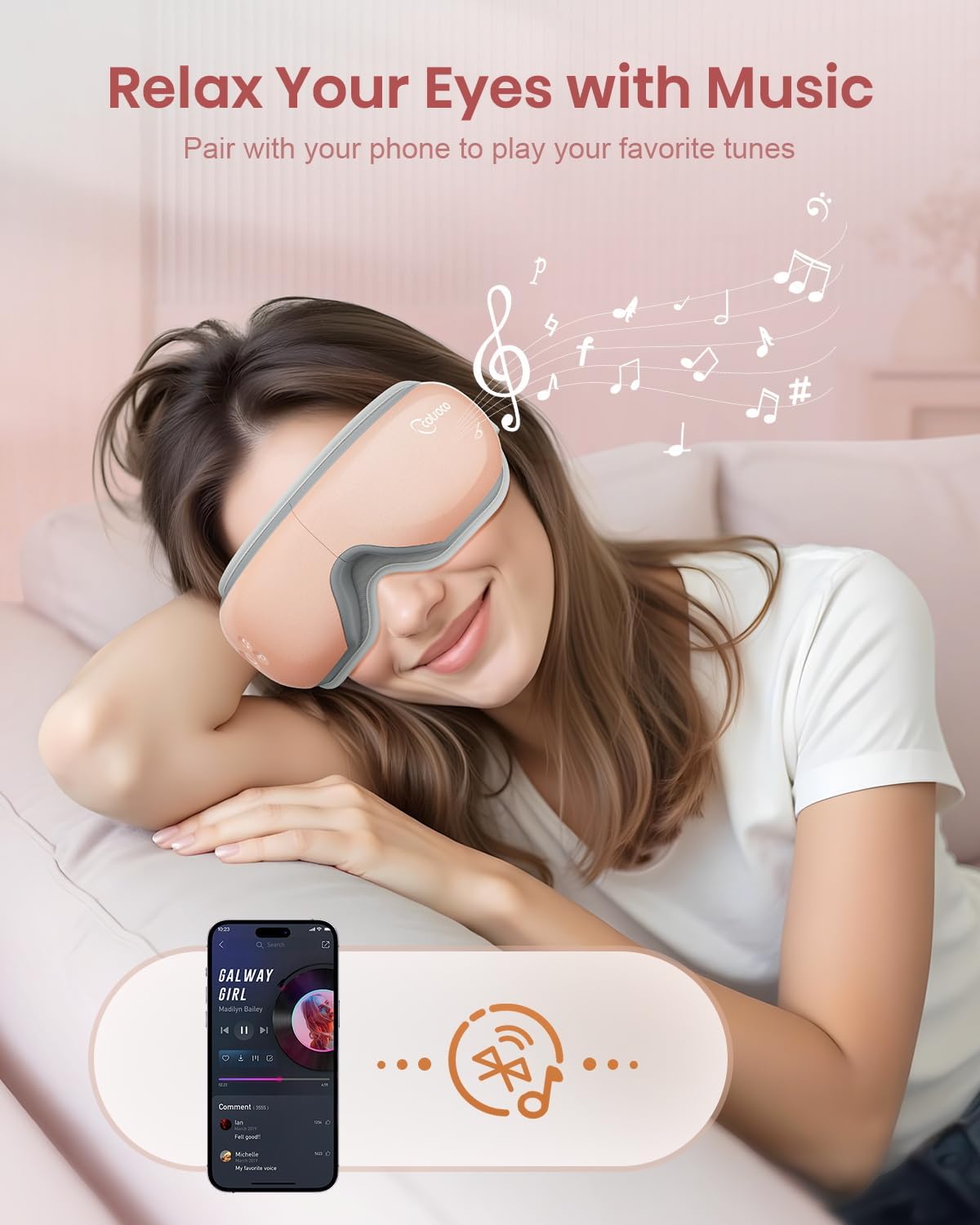 Cotsoco Eye Massager with Heat, Remote, and Compression, Adjustable Foldable Sleep Mask for Relaxing Eyes and Better Sleep, Migraine Relief Device, Birthday Gifts for Women Men Her Him-Pink - Image 5