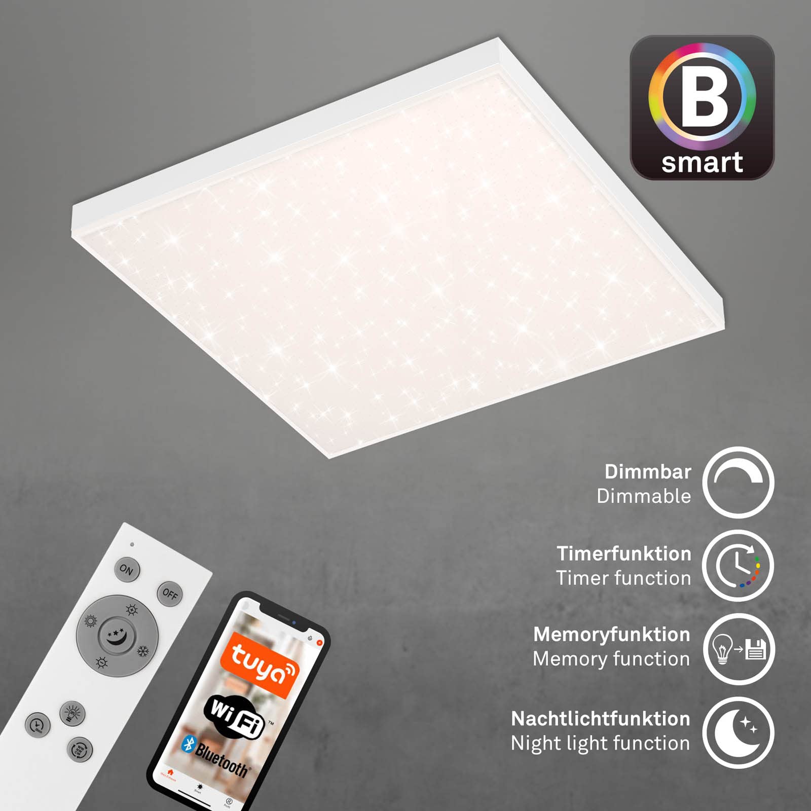 BRILONER - LED Deckenlampe flach Smart Home, funktioniert mit Alexa, Fernbedienung, Lampe, Deckenleuchte, Wohnzimmerlampe, LED Panel, Schlafzimmerlampe, Flurlampe, 45x45x6,9 cm, Weiß