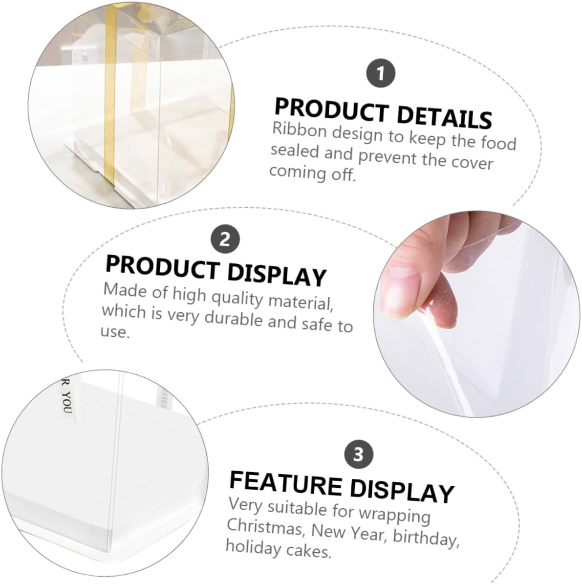8-inch Birthday Cake Boxes 5pcs Square Cake Packaging Containers with Increased Height 26x26x18cm Food-grade Plastic Storage and Wrapping Boxes for Party Packaging