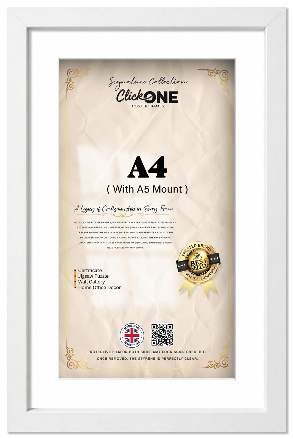 Click One — Refined Flat Small Rectangle Poster Or Picture A4 (21.00 X 29.70 Cm) With A5 (14.80 X 21.00 Cm) White Mount | Solid Engineered Wood Finish | 11 X 8 Inch Display For Any Interior
