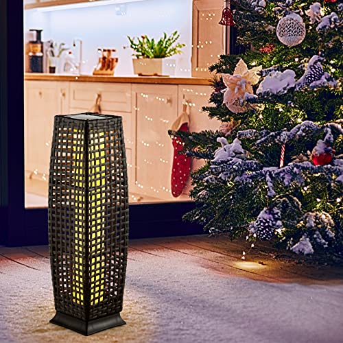 Tangkula 2-Piece Outdoor Solar Powered Floor Lamps, Ip65 Waterproof Wicker Floor Lamps With Auto On/Off Led Light, Outdoor Decorative Lanterns For Garden Patio Porch Deck Lawn Pool Pathway (Black) #TOP3