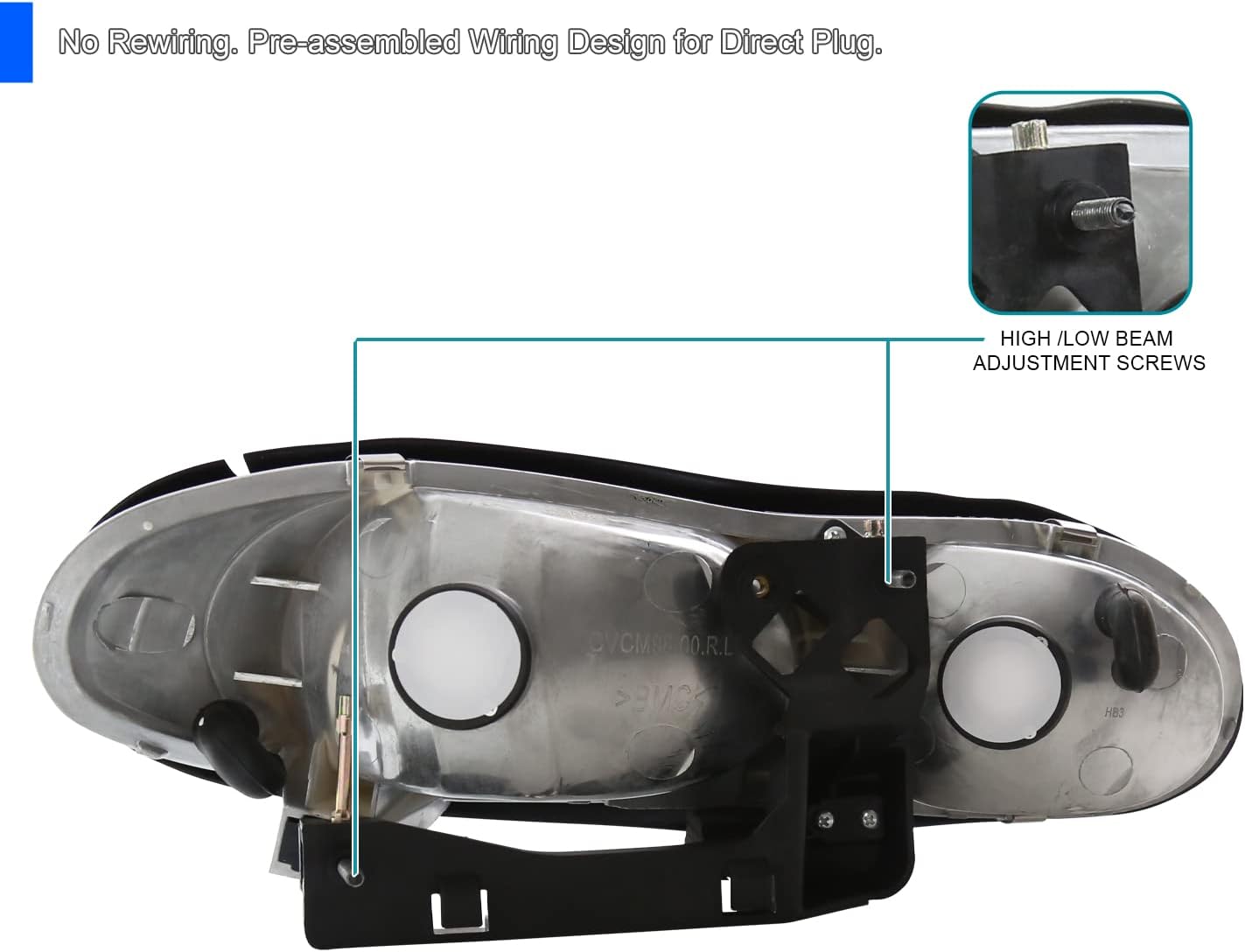SPEC-D TUNING Chrome Clear Headlights Compatible with 1998-2002 Chevy Camaro Z28 L+R Pair Head Light Lamp Assembly