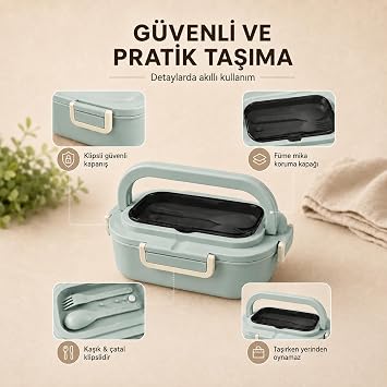 304 Paslanmaz Çelik Çift Bölmeli Beslenme Kutusu, Çatal Kaşıklı Sızdırmaz Sefer Tası Yemek Kabı, Kahverengi Gri Yeşil Pembe Renk Seçenekleri (Yeşil)