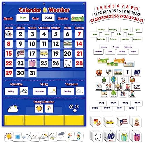 Godery Calendar and Weather Pocket Chart, Classroom Organized Chart, 149 Pieces