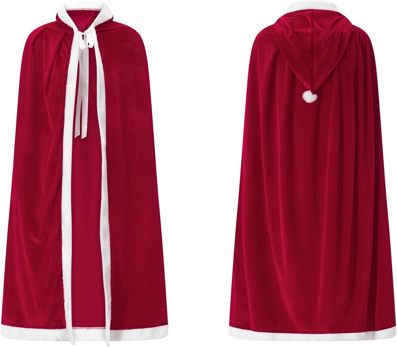 Christmas Halloween Costumes Cloak, Mrs. Claus Santa Xmas Velvet Hooded Cape Robe for Masquerade Party