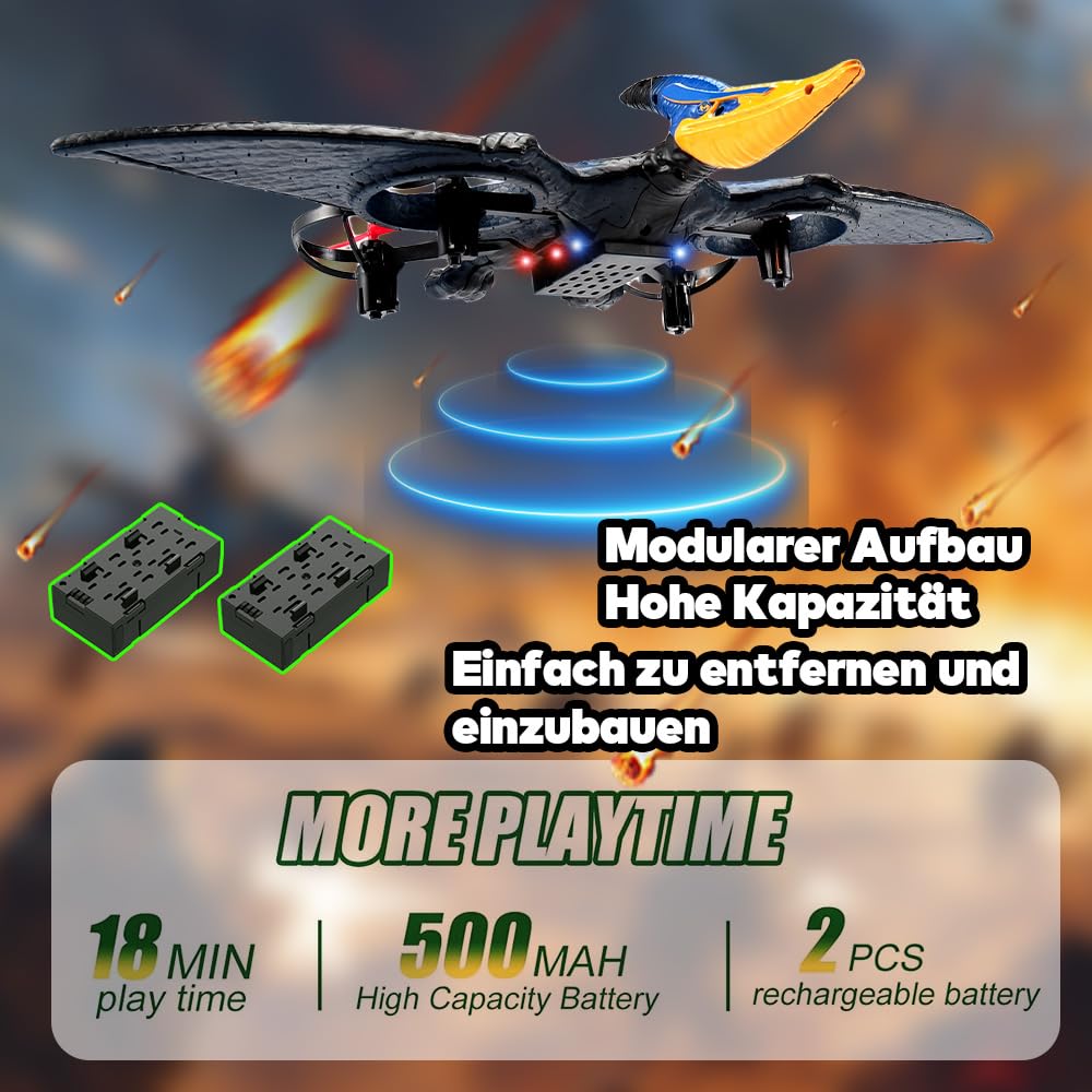Drone giocattolo dinosauro pterodattile per bambini, facile da volare, drago, aereo telecomandato, giocattolo volante, regalo di compleanno per ragazzi, hobby, aereo telecomandato (blu)