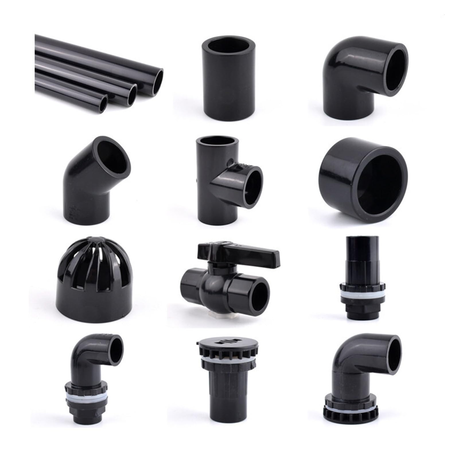 Connecteur De Tuyau En PVC Noir, 20~50mm, UPVC, Coude D'eau Jardin, Joint T, Alimentation Réservoir D'aquarium, Connecteurs D'extrémité Drainage(Union,40mm Black (2pcs))