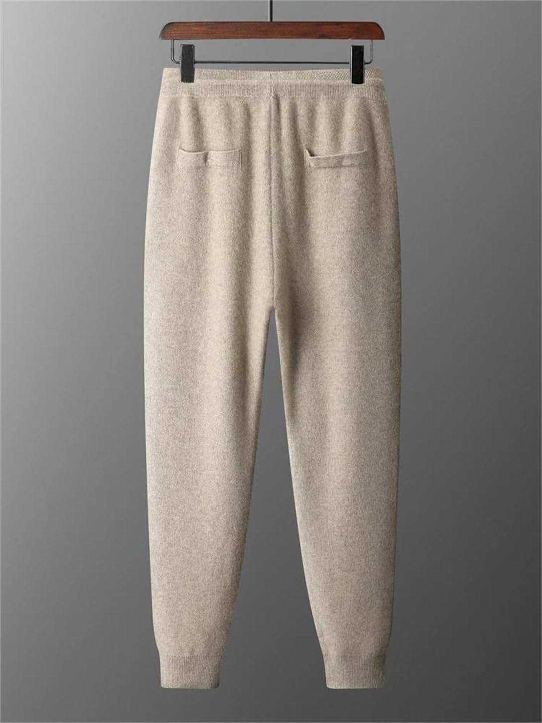 Men’S Merino Wool Pleated Front Knit Pants High Waist Korean Style Ankle-Length Casual Drawstring Trousers