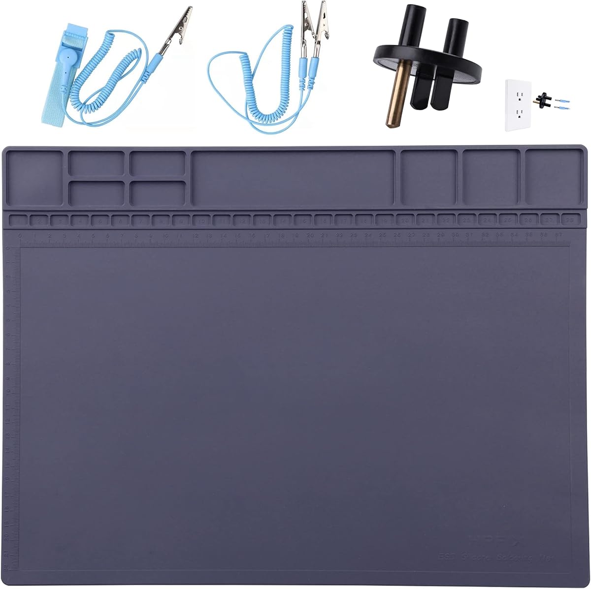 Anti-Static Mat ESD Safe for Electronic Includes ESD Wristband and Grounding Wire, HPFIX Silicone Soldering Repair Mat 932°F Heat Resistant for iPhone iPad iMac, Laptop, Computer, 15.9” x 12” Grey