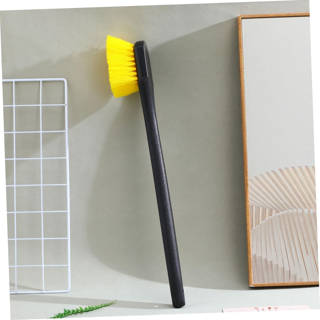 Hemoton Car Tire Brush with Long Handle, Nylon Bristles Automotive Cleaning Brush for Car Wash and Rim Cleaning, Sturdy Yellow Tire Cleaner for Auto Detailing and Wheel Care