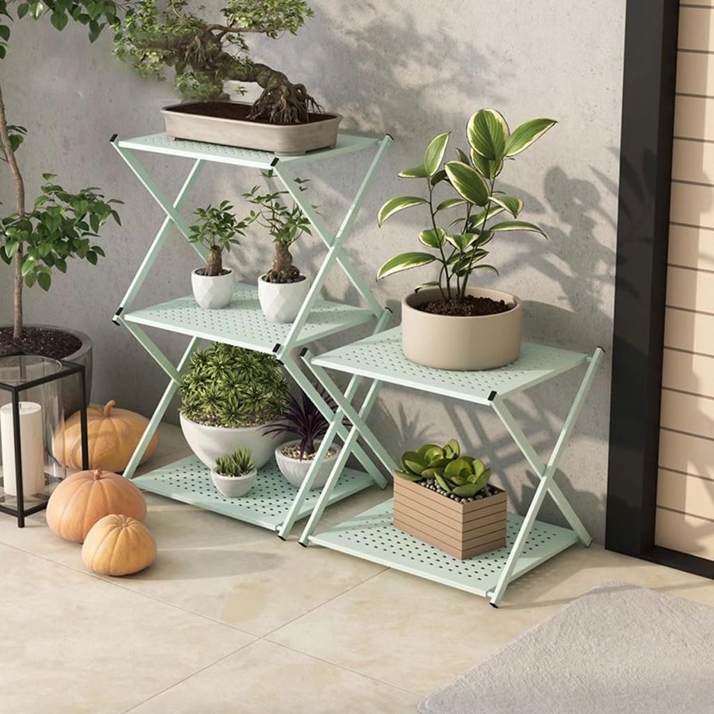 Multi Tiered Plant Stand Indoor Outdoor Iron Folding Storage Rack Flower Rack Balcony Simple Potted Plant Storage Rack Plant Rack Corner Outdoor Plant Stand(L:46.5CMX40CMX79CM)