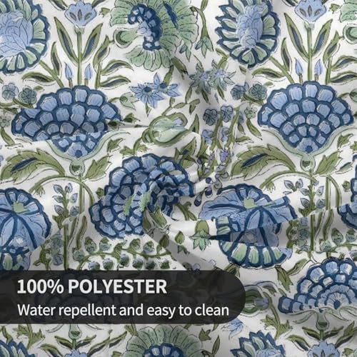 Gloteery Blue Green Floral Round Tablecloth 70 Inch Boho Blue Vintage Flower Decor Table Cloth Spring Summer Table Covers Polyester Indoor Outdoor Holiday Tablecloth for Kitchen Dining Party Picnic — view 6