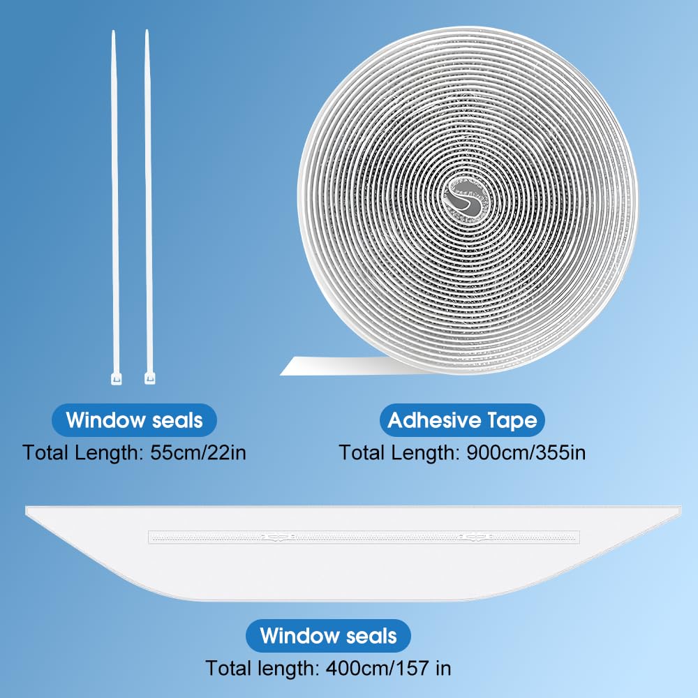 400CM Kit Calfeutrage Climatiseur, Joint de Fenêtre pour La Climatisation Mobile, Tissu De Calfeutrage pour Fenêtres, Fonctionne avec Toutes Les Unités de Climatisation, Installation Facile