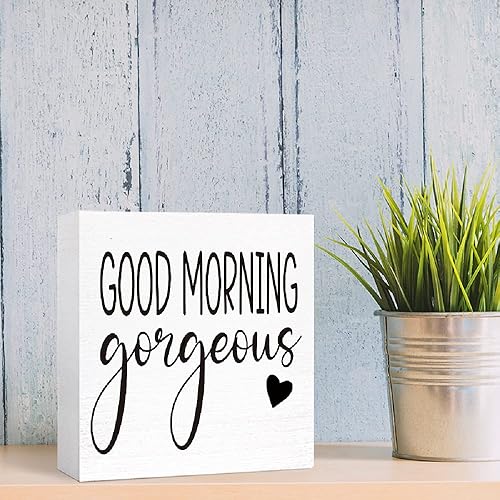 Miniatura 6 de Bloque de madera con texto en inglés "Good Morning Gorgeous Sign" (Good Morning Gorgeous Sign Wood Block), divertidos letreros de baño para baño,