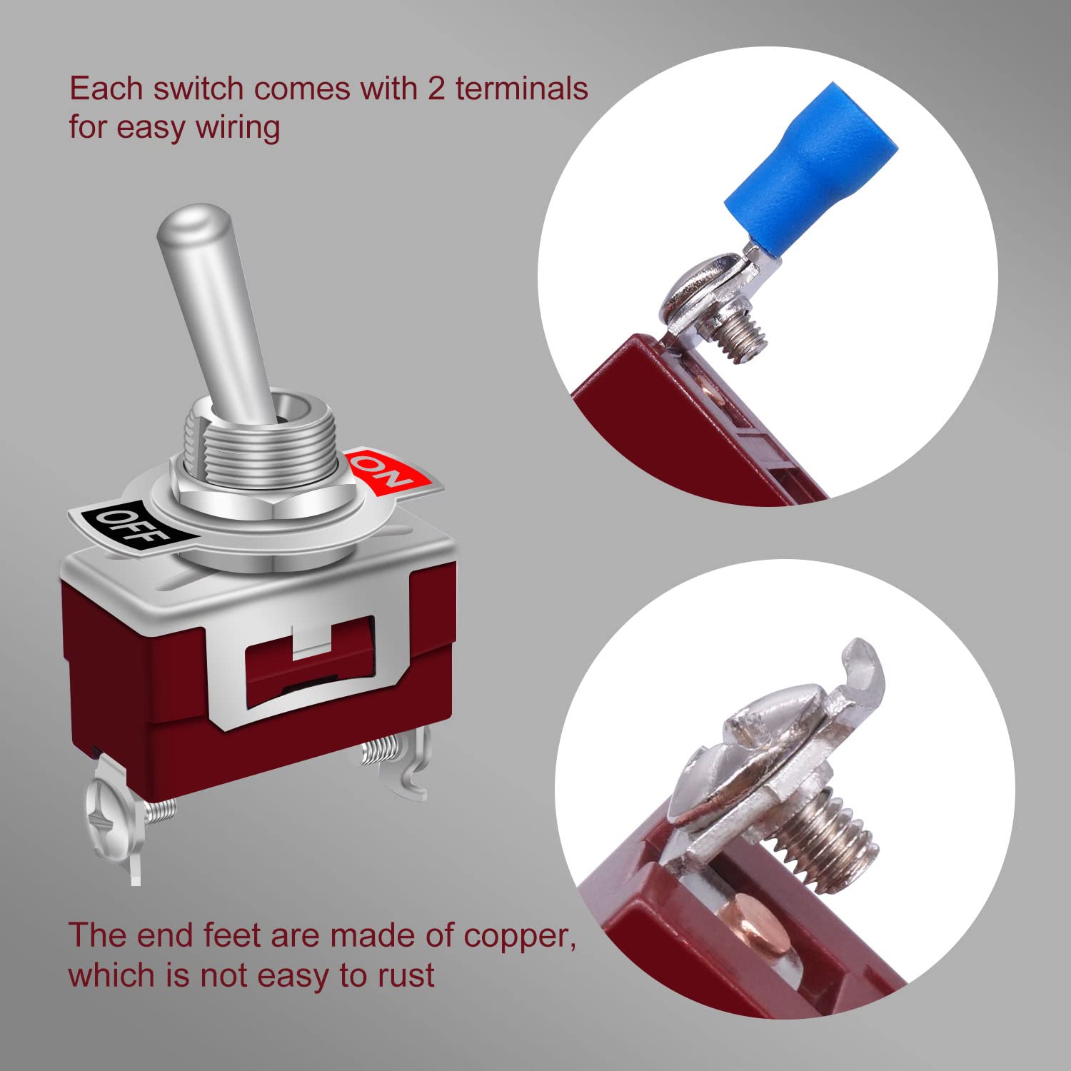 weideer 2Pcs Toggle Switch 12V 30A ON/Off 2 pin 2 Position SPST Waterproof Switch with Waterproof Cap Terminals for Auto Car Boat KL-C101