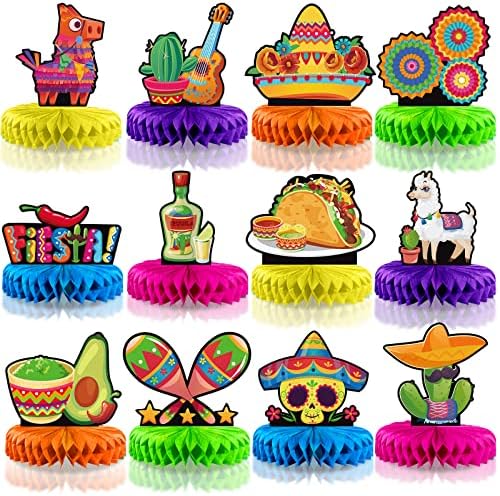 12 Pieces Fiesta Honeycomb Table Centerpiece, Cinco De Mayo Party Table Decorations, 8 Inch Mexican Table Centerpiece for Mexican Fiesta Decorations Theme Party Supplies
