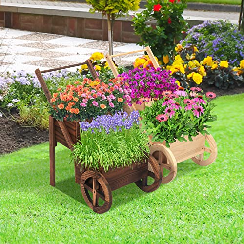 Bigtree 2-Tier Wooden Cart Flower Box Display Wood Wagon Planter Garden Wagon Decor #TOP6
