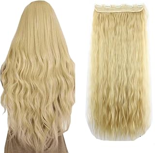 iLUU Clip in Hairpieces #25 Medium Blonde Fashion Hair Extensions 5 Clips ins 110g 24" Heat Resistent Natural Synthetic Fiber Hair Piece Corn Wave Wavy Clip on in Hair Extension for Women Wig