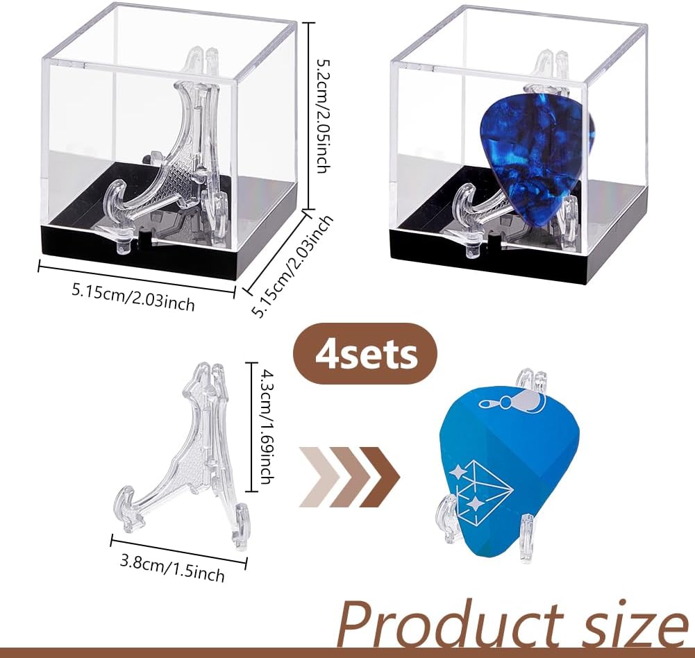 DICOSMETIC 4Pcs Clear Guitar Pick Holder Storage Box with Plastic Base Guitar Pick Case Holder Display 5.15x6cm Guitars Picks Display Guitars Picks Holders for Decoration image 2