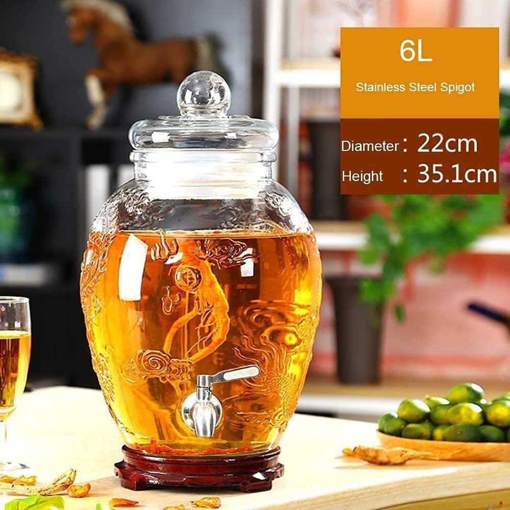 Dispensador de cerveza, Dispensador de bebidas de vidrio de barril de cerveza, Cristalería con punta de metal, Cubierta de vidrio, Agua, Jugo, Cerveza, Vino, Baijiu, Bebidas heladas ( Size : 15L )