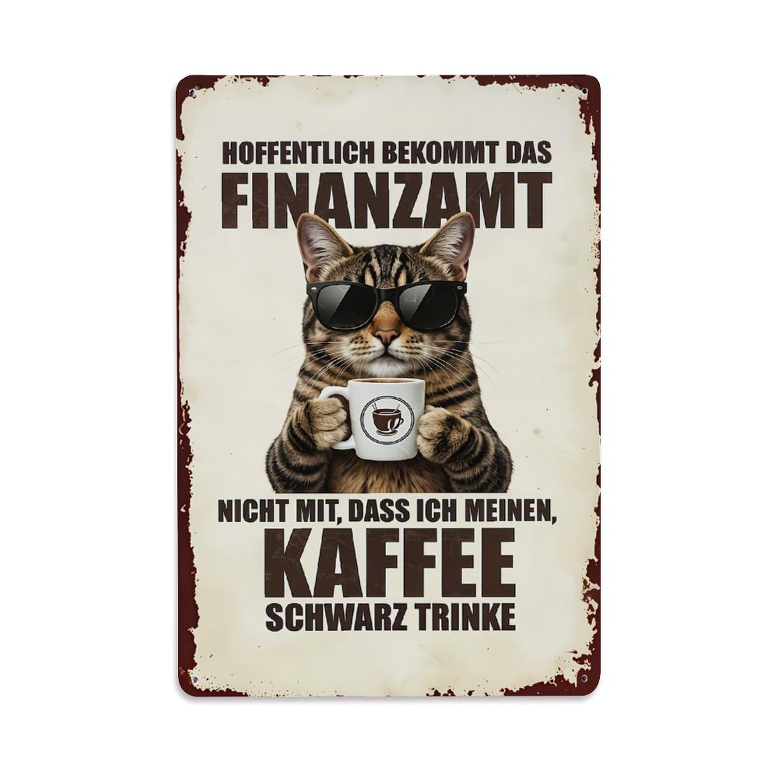 Nestemfo Vintage Cat Wearing Sunglasses Holding Coffee Tin Sign Metal Sign, Living Room,Bar, Home, Bedroom Wall Decor,Retro Metal Poster 8X12 Inches