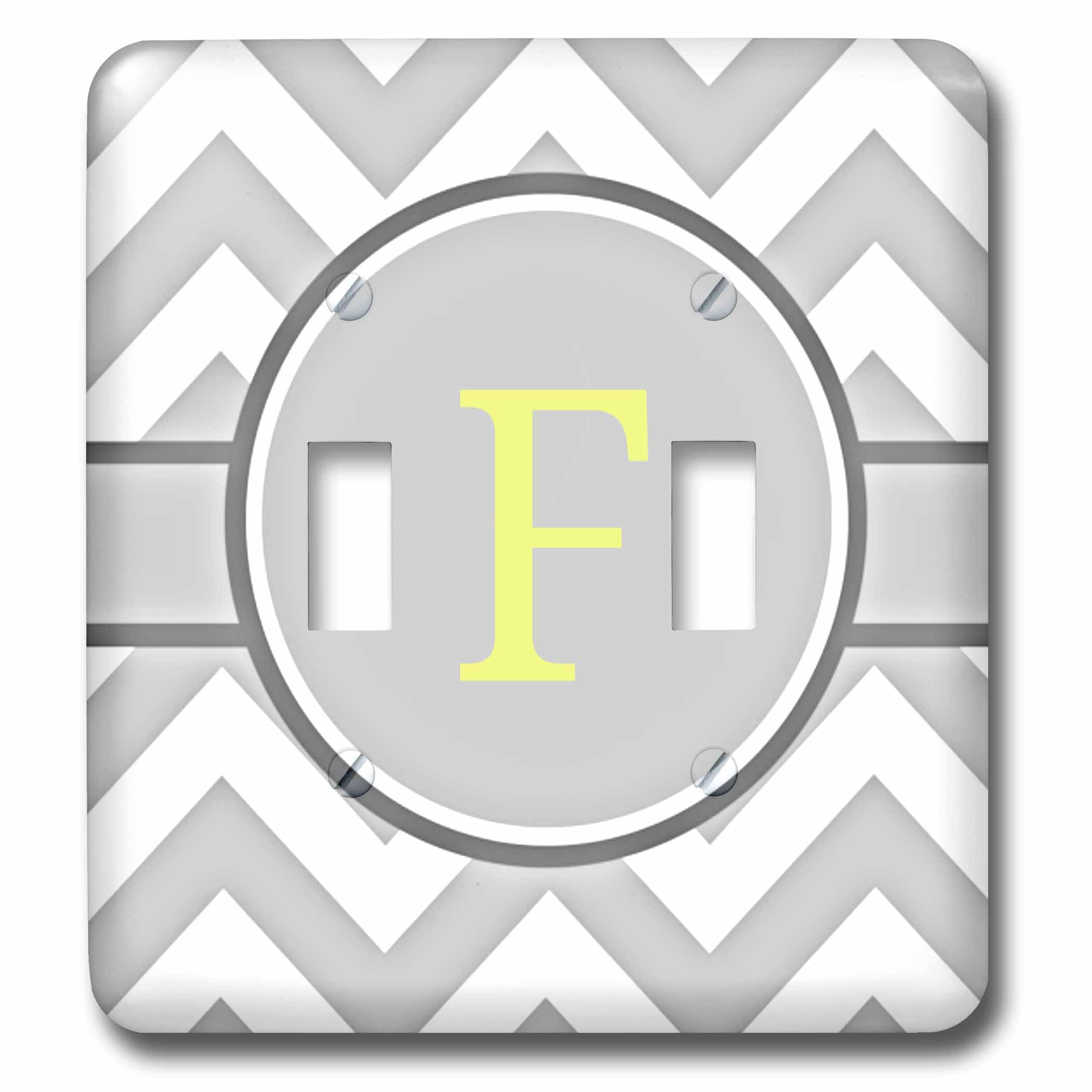 Double interrupteur à bascule graphique chevron gris blanc et monogramme jaune F 3D Rose