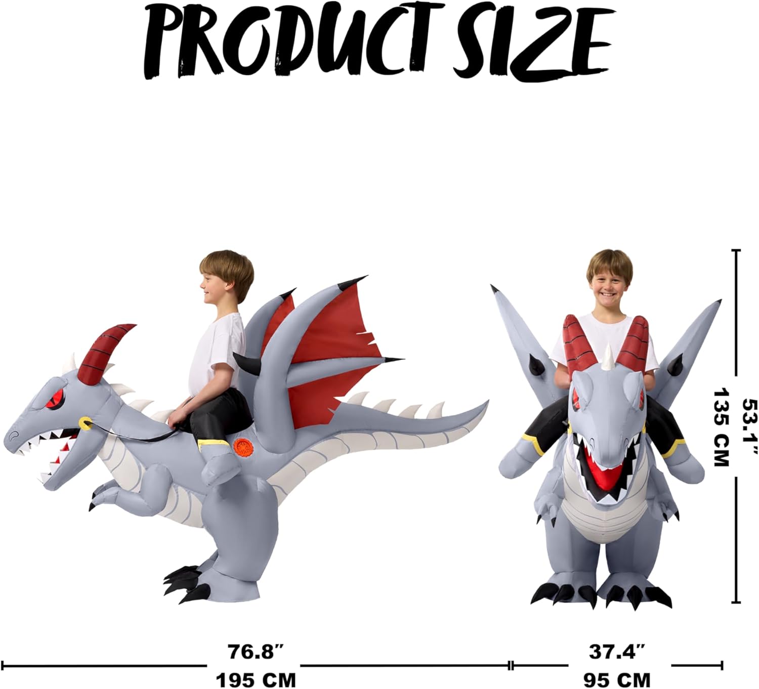 Spooktacular Creations Kids Inflatable Costumes, Ride-on 60" Dragon Halloween Inflatable Costume, Gray Dinosaur Blow-up Costumes for Halloween Cosplay Party, Themed Party - Image 3