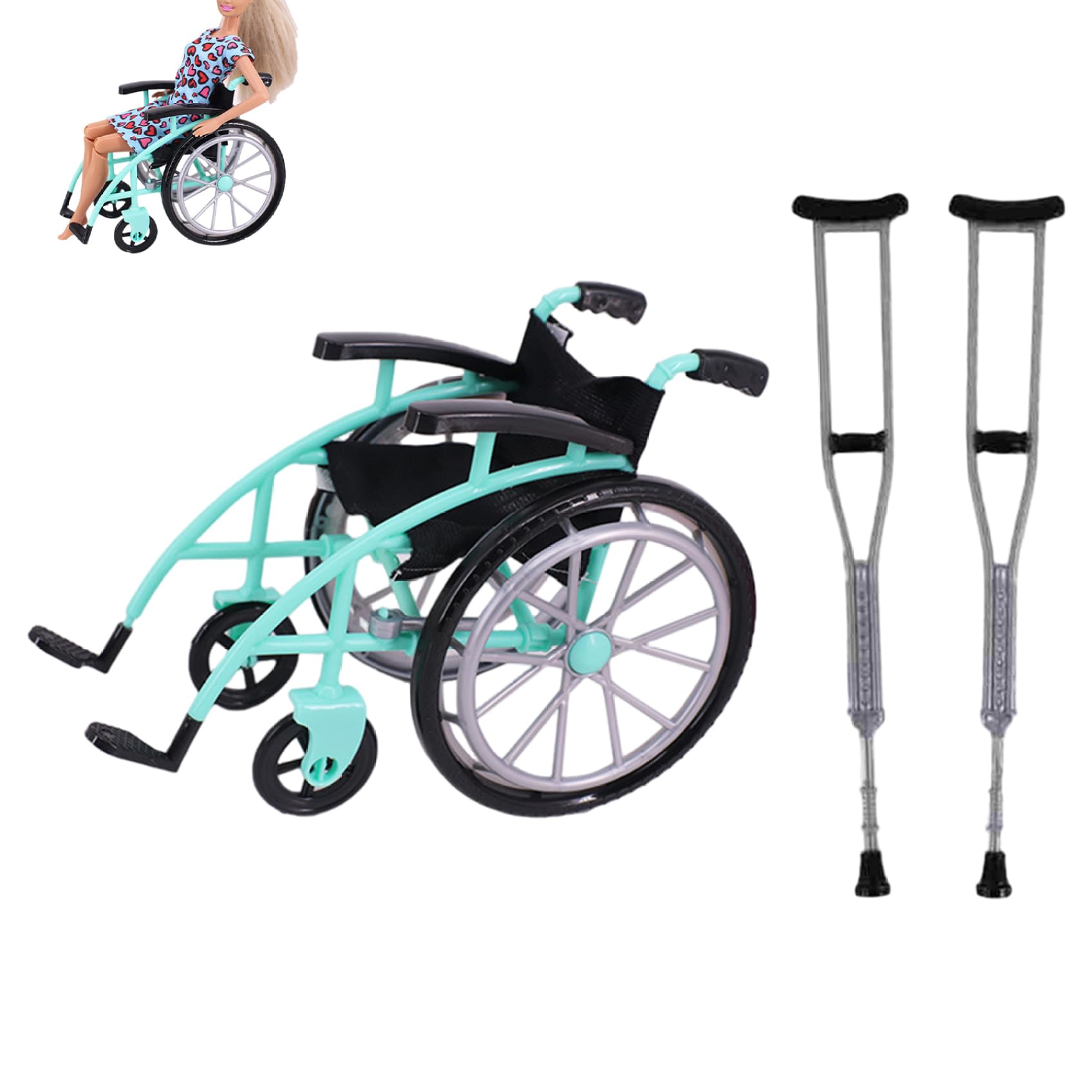 NASSMOSSE 1Set Mini Doll Wheelchair Crutch Prop Realistic Toy Accessory for Dollhouse Playset Decor