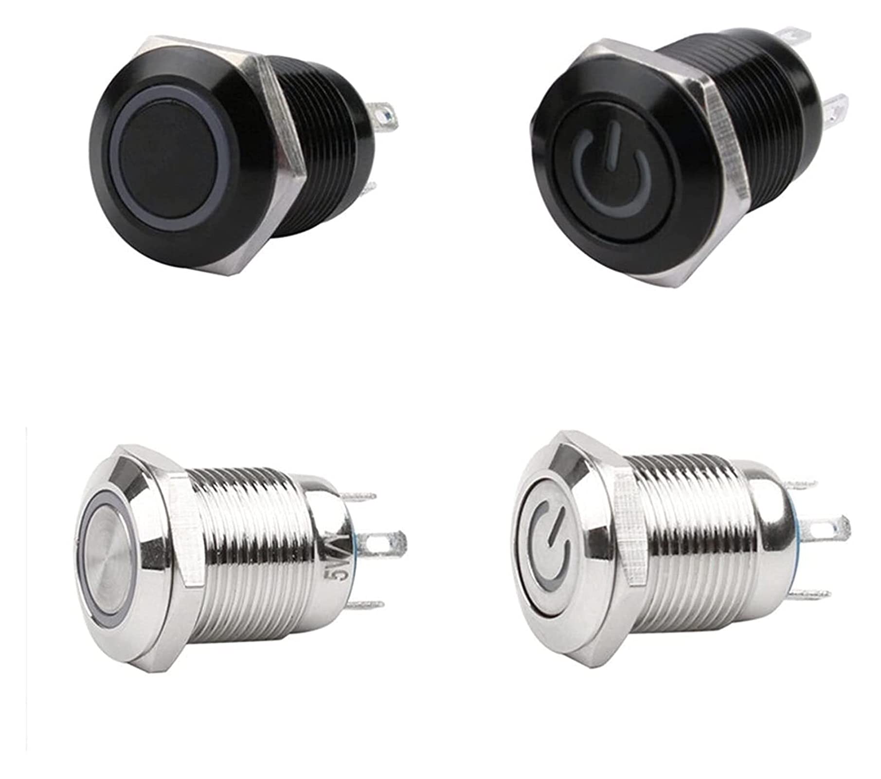 Interruptor de botón de Metal negro oxidado resistente al agua de 12mm con lámpara LED interruptor de alimentación de PC con enganche momentáneo 3V 5V 6V 12V 24V 220V Pulsadores interruptor