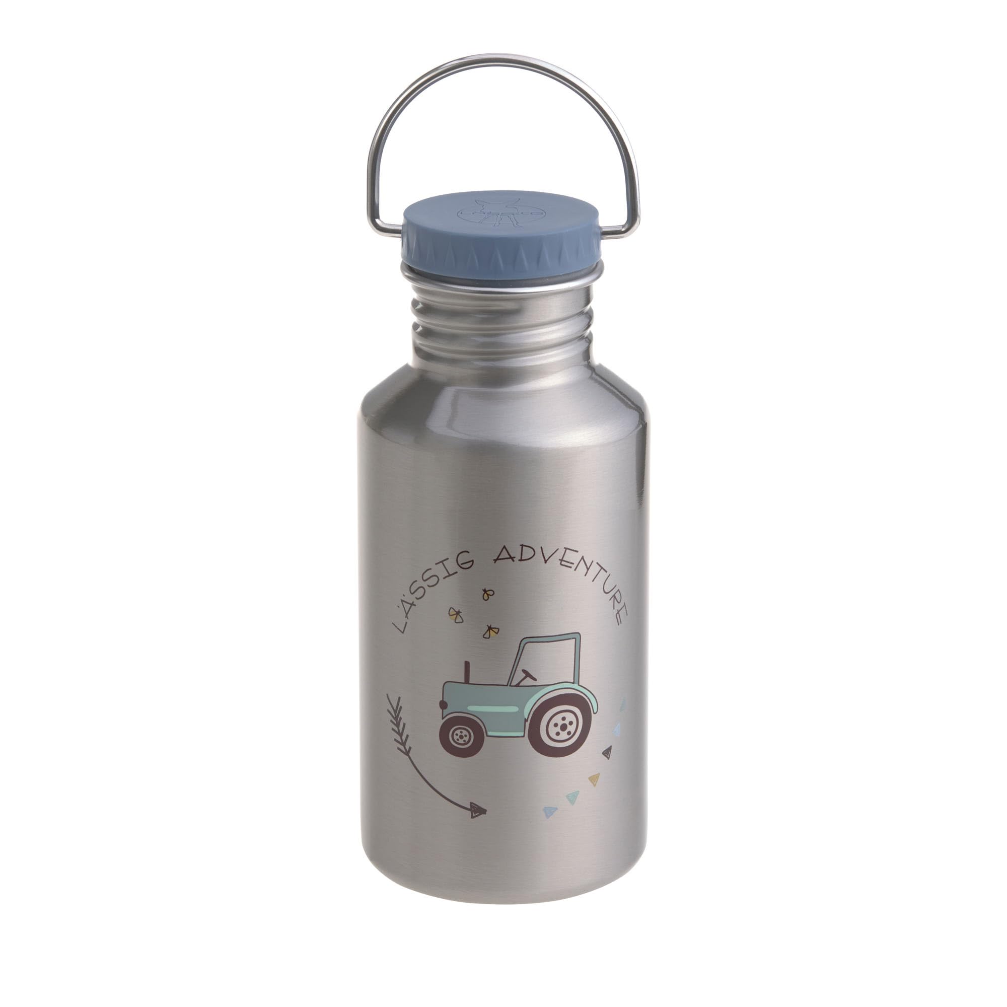 LÄSSIG Gourde en acier inoxydable pour enfants avec Sport Cup supplémentaire Anti-​fuite/​Bottle Stainless Steel Adventure Tractor