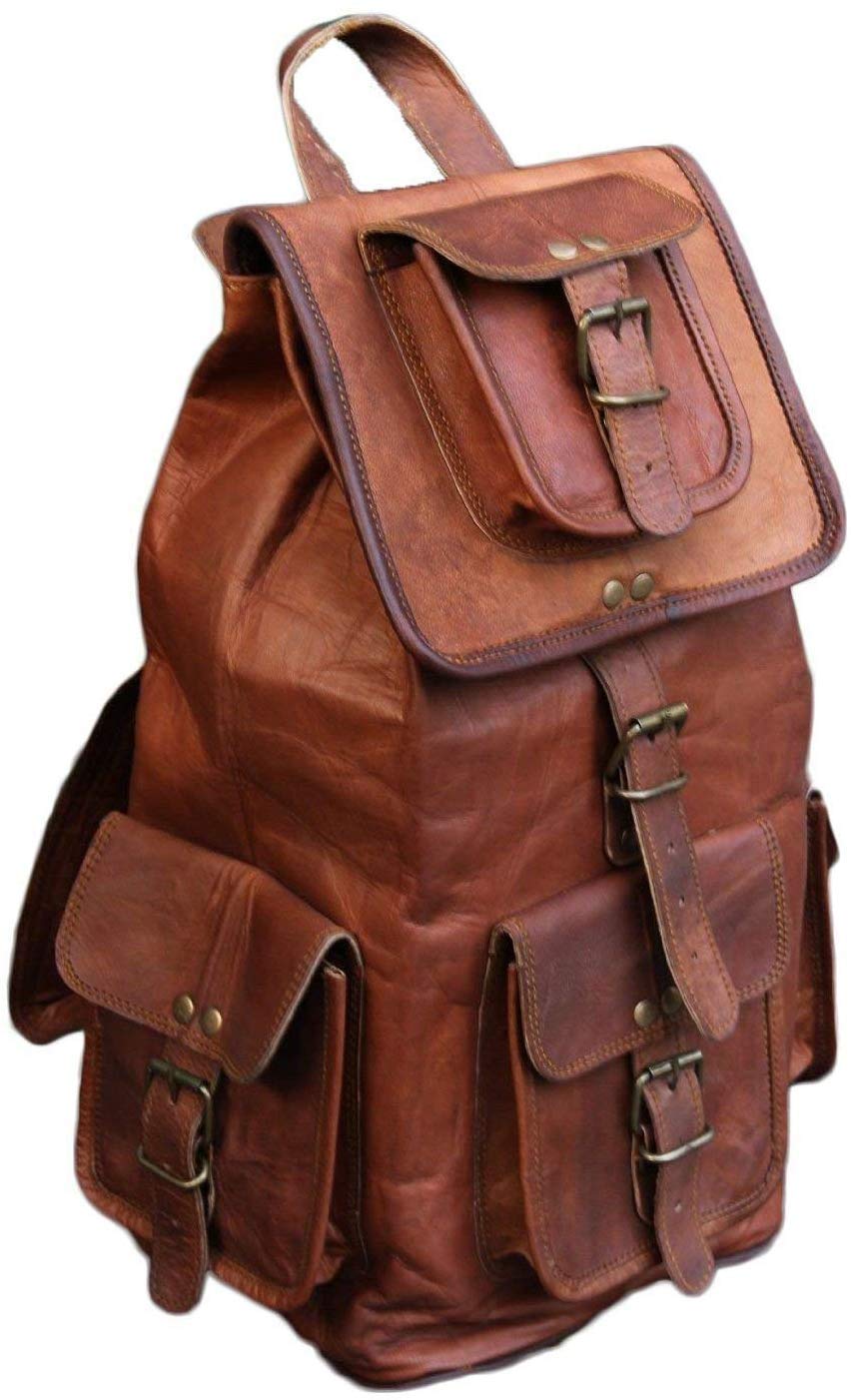 ANUENT20 Inch Leather Backpack Handmade Genuine Leather Backpack for Men College Travel laptop Bag for Women, (Tan, Brown), Brown, 20 x 10 x 8, Rucksack Backpacks