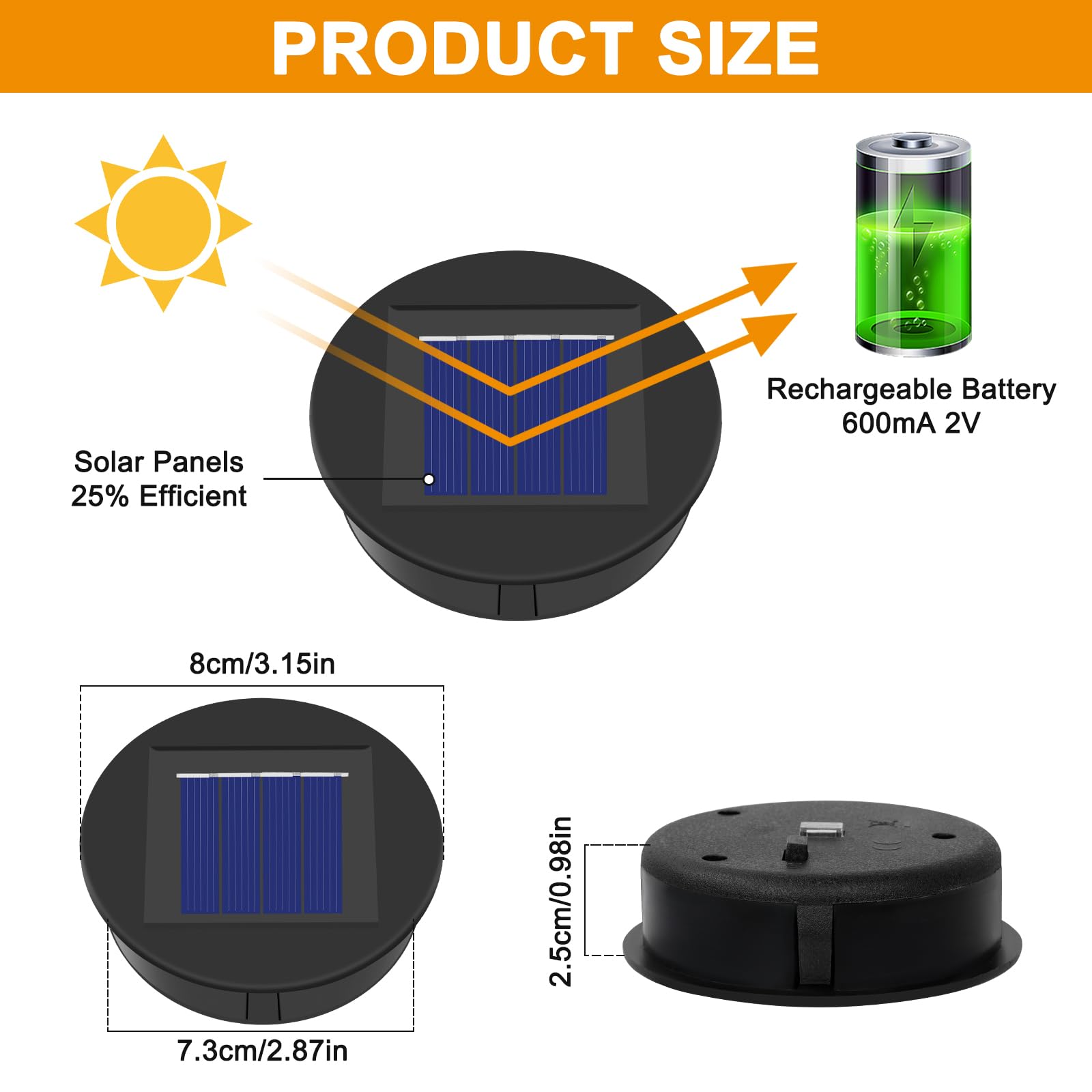 Solar Light Top 8cm for Outside Lanterns 4 Pack IP64 Solar Panels with Warm LED Light, Lantern Lid Lights - Image 4