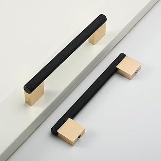 Black & Gold Knurled Cabinet Handles Kitchen Pulls 5 Inch 6 Pack