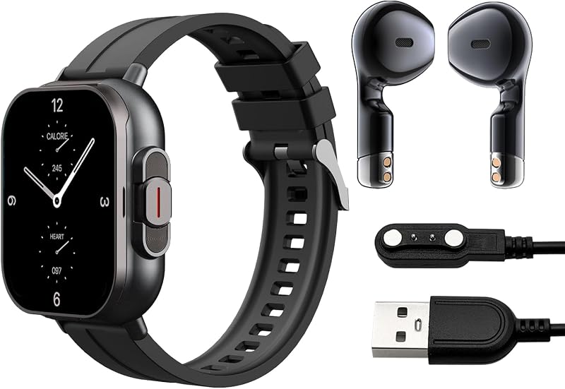 Ceas inteligent 2 în 1 Flylin cu căști wireless, ecran tactil HD de 2,01 inchi, monitorizare ritm cardiac, somn, pedometru, funcție telefonică, SpO2