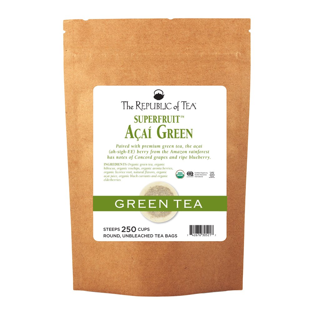The Republic of Tea Organic Acai Green Superfruit Tea, 250 Tea Bag Bulk, Premium Acai Berries Organic Green Tea