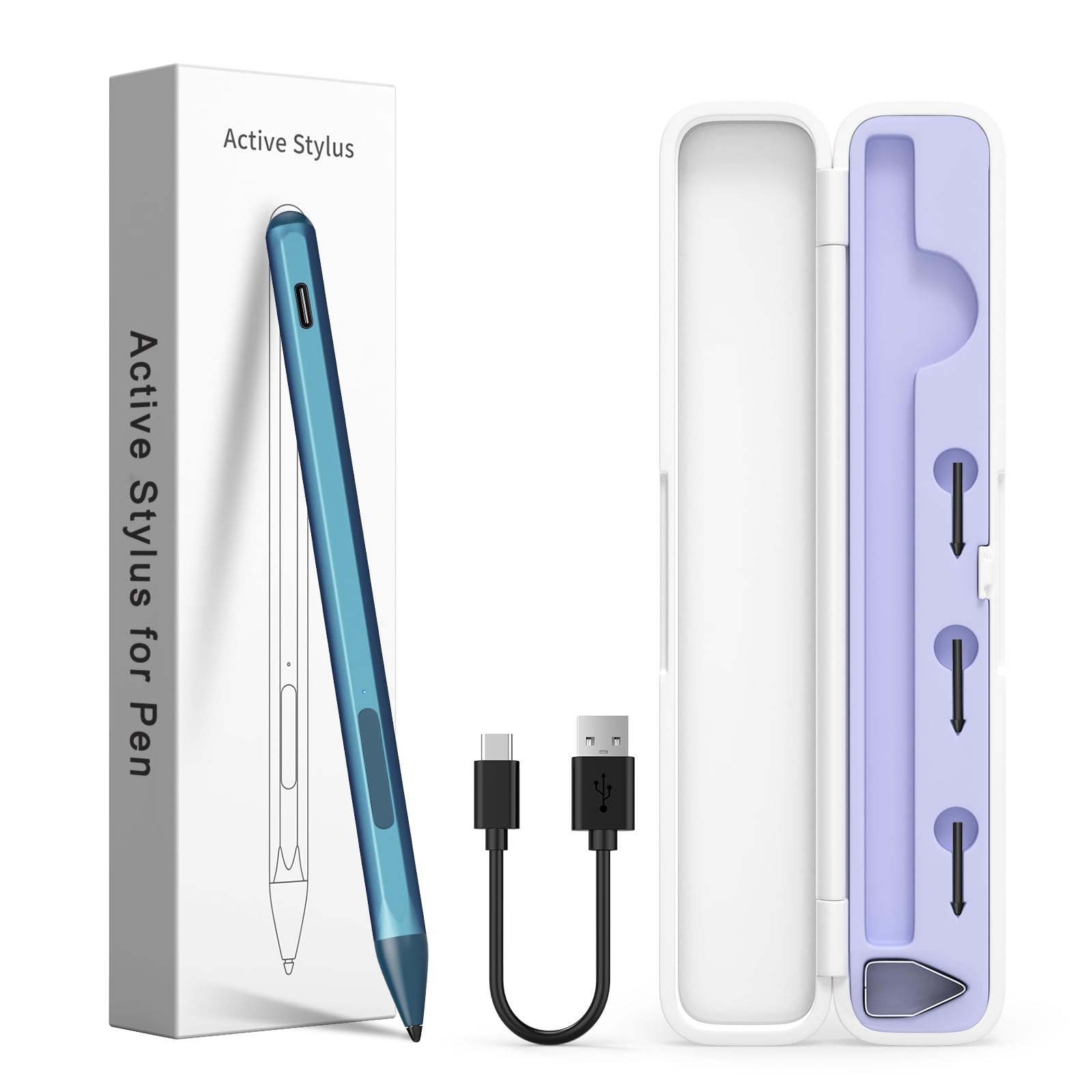 HP Envy X360、Pavilion X360、Specter X360、MPP 2.0 チルトアクティブスタイラス、4096レベルの圧力感度、便利な収納ケース付き、Type-C高速充電をサポート、ブルー