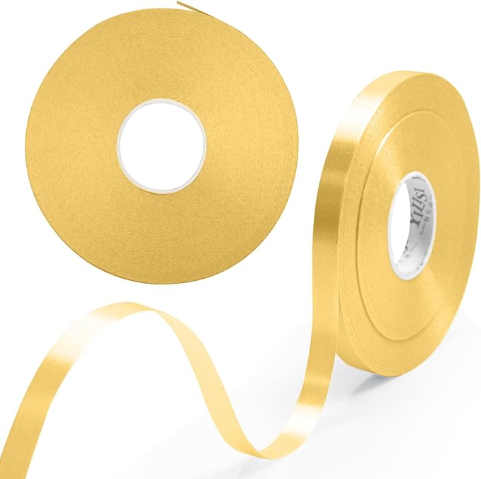Yiran 2 Rollengolden Ballonband, 8 mm, 50 m/Rolle, goldenes Kräuselband, Ballonschnur für Geschenkverpackungen, Blumenhandwerk, Geburtstagsfeier