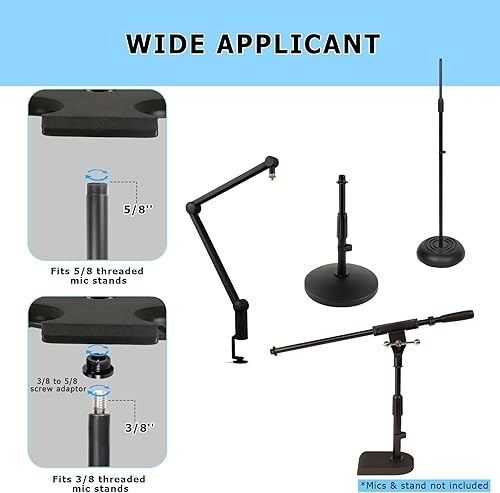 Miniatura 5 de Soporte para micrófonos múltiples, hasta 8 micrófonos, soporte ideal para organizar escenarios y exhibiciones, con adaptador roscado de 38"-16",