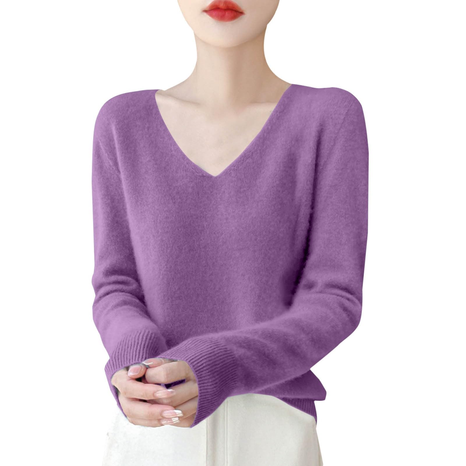 Cashmere Sweaters for Women Fall Long Sleeve V Neck Tops Casual Lightweight Knit Pullover Merino Wool Sweater 2025